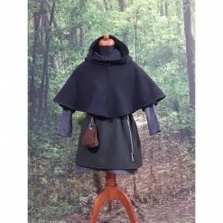 Gugel  für Kinder und Erwachsene, dunkelgraue Kapuze Wolle, Wikinger, Ritter & Räuber Mittelalter, Larp