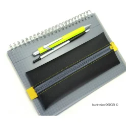 Gummibandmäppchen Kunstleder schwarz, A5 Kalender, A4 Ordner, gelb grau, handmade by BuntMixxDESIGN