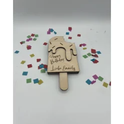 Gutschein Geschenke Halter aus Holz / Gutscheinkarte/Geldgeschenk / Eis