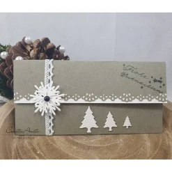 Gutschein- oder Geldgeschenkverpackung Grün-Weiß mit Christbäumen aus Kraftpapier