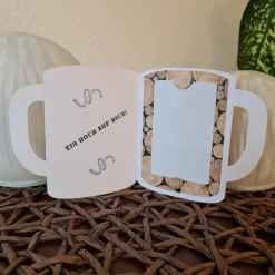 Gutscheinkarte - Herzlichen Glückwunsch - Säge - Hammer - Holz - Tassenform