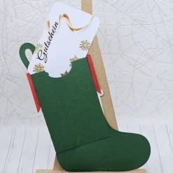 Gutscheinverpackung Weihnachtssocke Elfen-Design – handgefertigt aus 300 g/m² Fotokarton