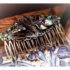 Haarkamm im Vintage-Stil, bronzefarben,  Schmetterling, Antik-Stil