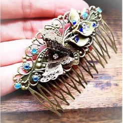 Haarkamm im Vintage-Stil, bronzefarben,  Schmetterling, Antik-Stil