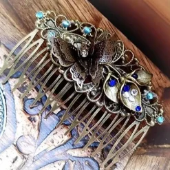 Haarkamm im Vintage-Stil, bronzefarben,  Schmetterling, Antik-Stil