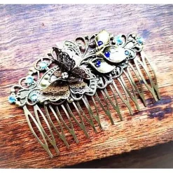 Haarkamm im Vintage-Stil, bronzefarben,  Schmetterling, Antik-Stil
