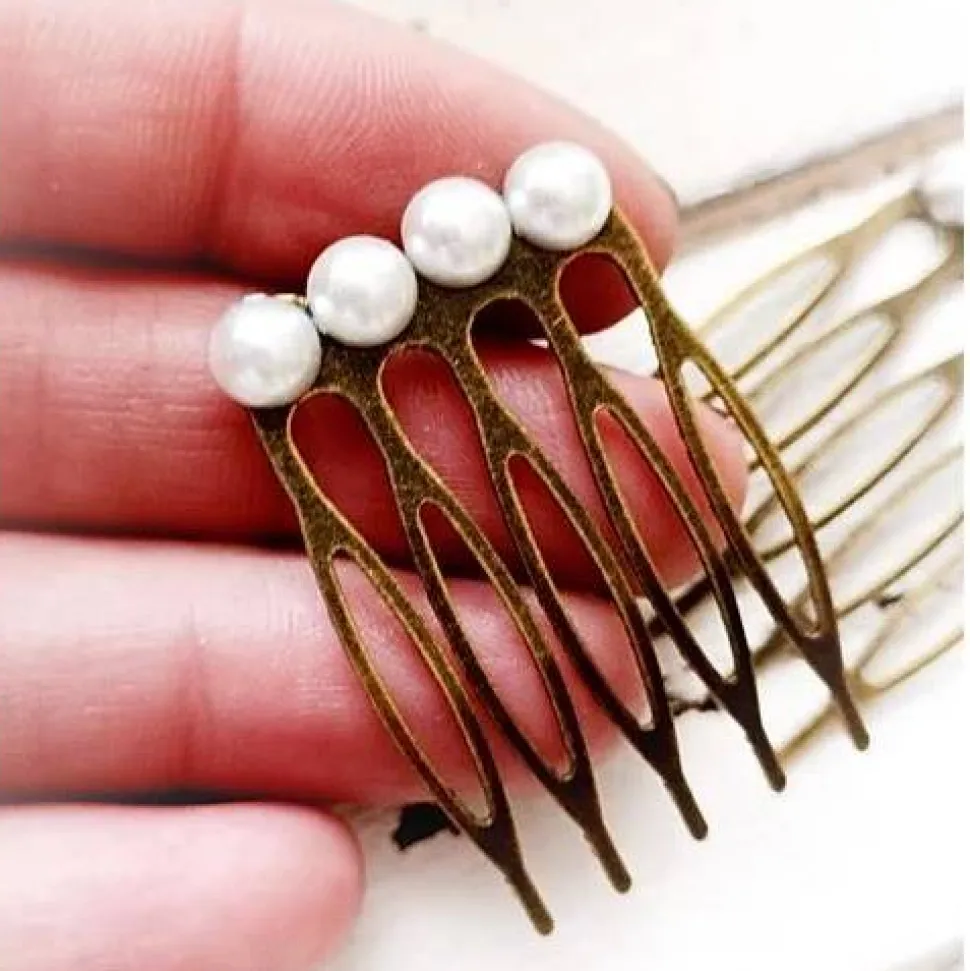 Haarkamm im Vintage-Stil, silber-oder bronzefarben,  Cabochon, Antik-Stil