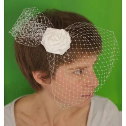 Haarklammer, Haarschmuck, Fascinator Rose mit Tüll
