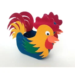 Hahn Osternest, Gockel als Osterkörbchen oder Osterdeko, Frühlingsdekoration aus Wellpappe, originelles Osternest