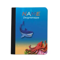 Hai Zeugnismappe personalisiert | Zeugnismappe Jungen | Zeugnismappe mit Namen | Urkundenmappe Oktopus Meer