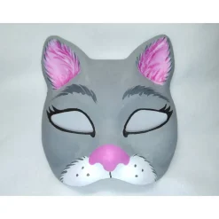 Halbmaske, Katze, grau, pink, Maske, handbemalt, Tiermaske, Pappmache