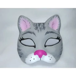 Halbmaske, Katze, gra,u rosa, Maske, handbemalt, Tiermaske, Pappmache