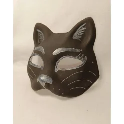 Halbmaske, Katze, schwarz, Maske, handbemalt, Tiermaske, Pappmache