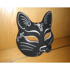 Halbmaske, Katze, schwarz, Ornamente,Maske, handbemalt, Tiermaske, Pappmache