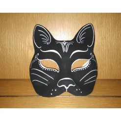 Halbmaske, Katze, schwarz, Ornamente,Maske, handbemalt, Tiermaske, Pappmache