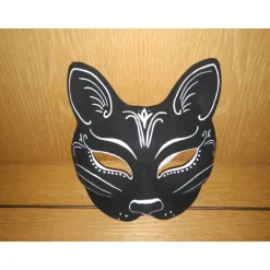 Halbmaske, Katze, schwarz, Ornamente,Maske, handbemalt, Tiermaske, Pappmache