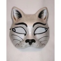 Halbmaske, Katze, silbern, handbemalt, Tiermaske, Pappmache