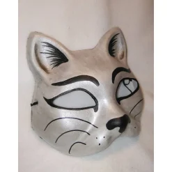 Halbmaske, Katze, silbern, handbemalt, Tiermaske, Pappmache