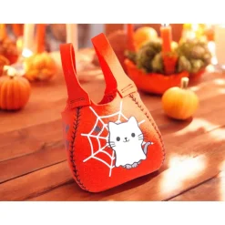 Halloween Filzbeutel mit süßen Katzengeistern – Trick or Treat Tasche – Handgemacht für Kinder