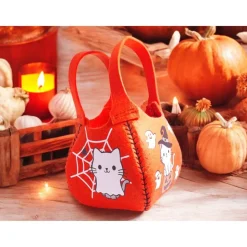Halloween Filzbeutel mit süßen Katzengeistern – Trick or Treat Tasche – Handgemacht für Kinder