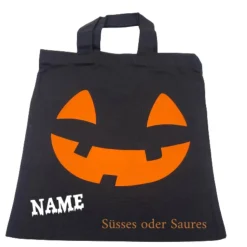 Halloween Tasche mit Namen Beutel  Kürbisgesicht Süsses oder Saures