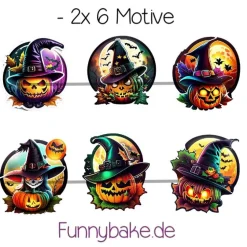 Halloween Tortendekoration Muffin Aufleger Kürbisse Hexenhut essbar modern