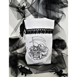 Halloween Windlicht Lichtbeutel Vasenhusse Sensenmann GESTICKT Leinen Spitze