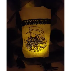 Halloween Windlicht Lichtbeutel Vasenhusse Sensenmann GESTICKT Leinen Spitze