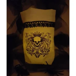 Halloween Windlicht Lichtbeutel Vasenhusse Geschenkbeutel Skull mit Spruch GESTICKT Leinen Spitze