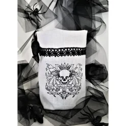 Halloween Windlicht Lichtbeutel Vasenhusse Geschenkbeutel Skull mit Spruch GESTICKT Leinen Spitze
