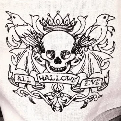 Halloween Windlicht Lichtbeutel Vasenhusse Geschenkbeutel Skull mit Spruch GESTICKT Leinen Spitze