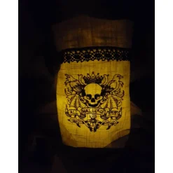 Halloween Windlicht Lichtbeutel Vasenhusse Geschenkbeutel Skull mit Spruch GESTICKT Leinen Spitze