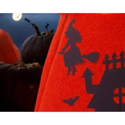 Halloween-Filztasche mit Boo-Geist, Hexenhaus & schlafender Katze – Handgemachter Süßigkeitenbeutel
