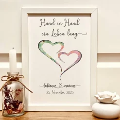 Hand in Hand ein Leben lang – Personalisiertes Geldgeschenk im Bilderrahmen zur Hochzeit
