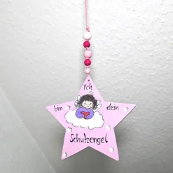 Handbemalter Holzstern Schutzengel für Mädchen – Personalisierbares Geschenk & Glücksbringer