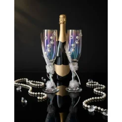 Handdekorierte Hochzeits-Sektgläser mit Perlen – Pearl Romance (2er Set)