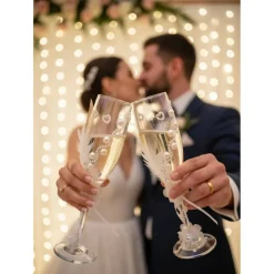 Handdekorierte Hochzeits-Sektgläser mit Perlen – Pearl Romance (2er Set)