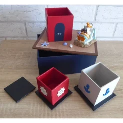 Handgefertigte Geschenkverpackung / Schachtel aus Pappe, Papier und Buchleinen - Leuchtturm - Strandurlaub