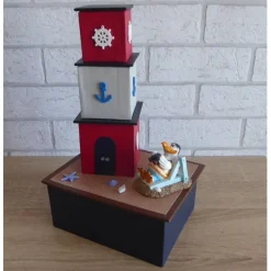 Handgefertigte Geschenkverpackung / Schachtel aus Pappe, Papier und Buchleinen - Leuchtturm - Strandurlaub