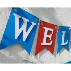 Handgefertigte Girlande Welcome Home Rot Blau Weiß superschöne Girlande Willkommen