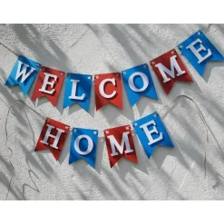 Handgefertigte Girlande Welcome Home Rot Blau Weiß superschöne Girlande Willkommen