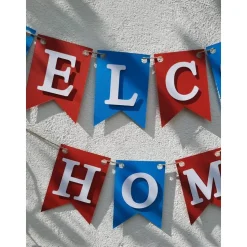 Handgefertigte Girlande Welcome Home Rot Blau Weiß superschöne Girlande Willkommen