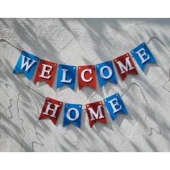 Handgefertigte Girlande Welcome Home Rot Blau Weiß superschöne Girlande Willkommen