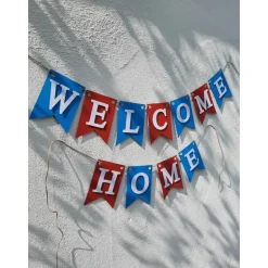 Handgefertigte Girlande Welcome Home Rot Blau Weiß superschöne Girlande Willkommen