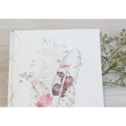 Handgefertigte Glückwunschkarte Geburtstag – 3D Karte mit Feder-Motiv, Designerpapier & Glanzgarn