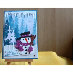 Handgefertigte Grußkarte zum Advent,mit Schneemann,Tannenbäume