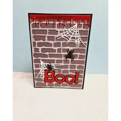 Handgefertigte Halloween Karte BOO! mit Spinnen, Netzen & Blut – inkl. Einlegeblatt & Umschlag