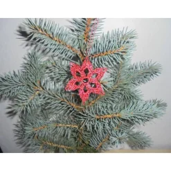 Handgefertigte Häkeldeckchen Schneesterne Rot mit Glitzer – 8er Set Weihnachtsdeko & Baumbehang