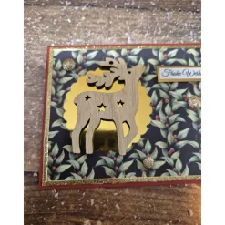 Handgefertigte Weihnachtskarte Rentier Holz - inkl. Einlegeblatt & Umschlag