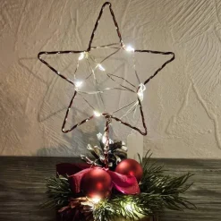 Handgefertigte Weihnachtsdeko, 2 x beleuchteter Stern aus Aluminiumdraht